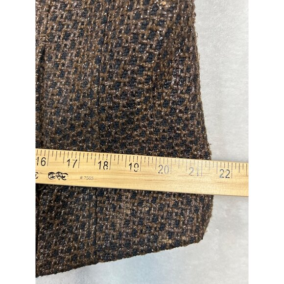 Chicos Jacket Blazer Womens Size 2 Brown Tweed Metallic‎ Leather Trim - Picture 6 of 7